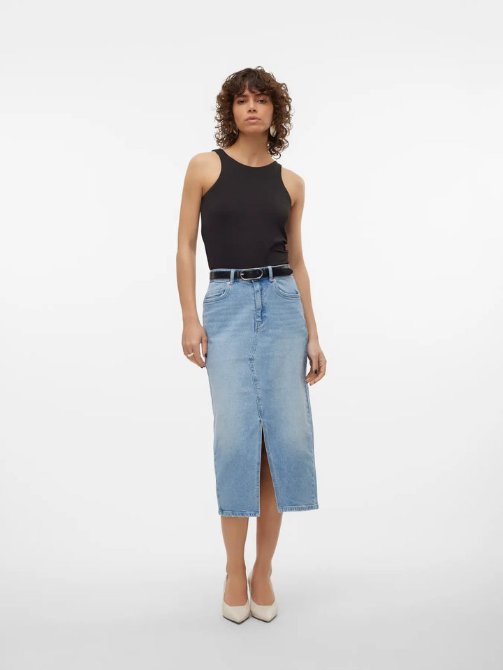 Veri Denim Midi Skirt - Blue