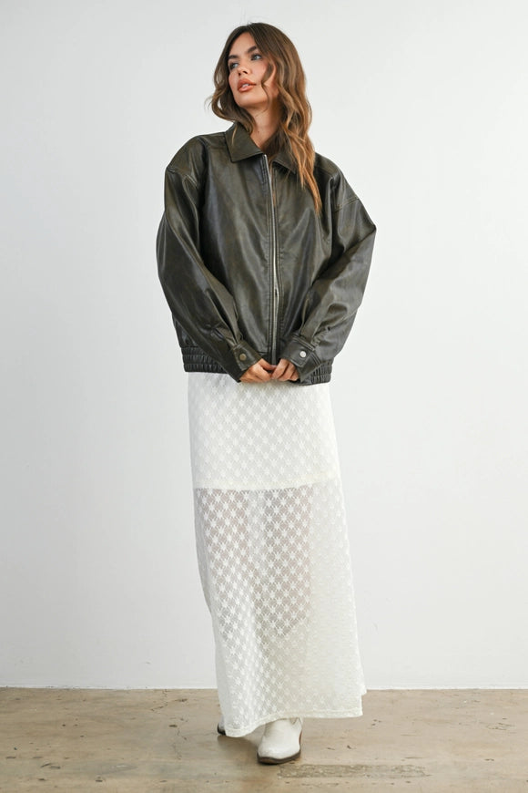 Brown Faux Leather Bomber Jacket