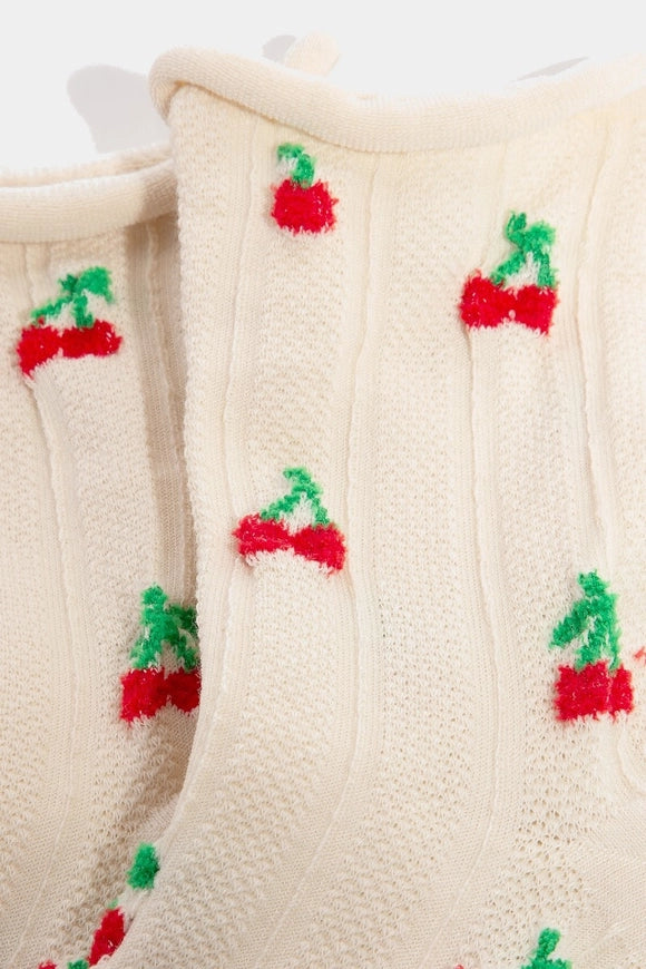 Intricate Embroidered Cherry Socks