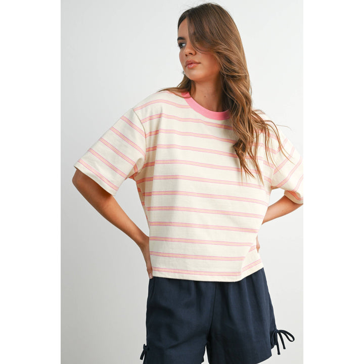 Striped Boxy Tee - Pink