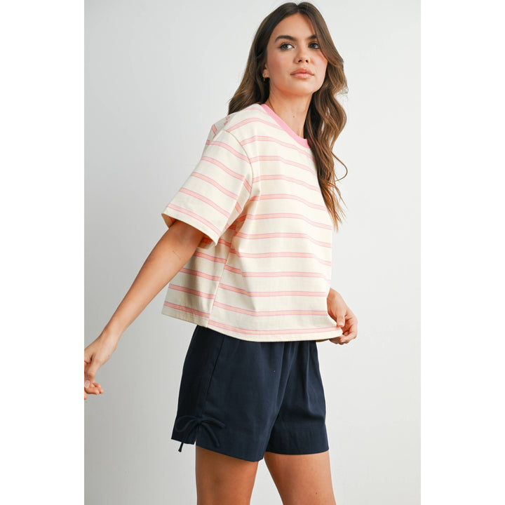 Striped Boxy Tee - Pink