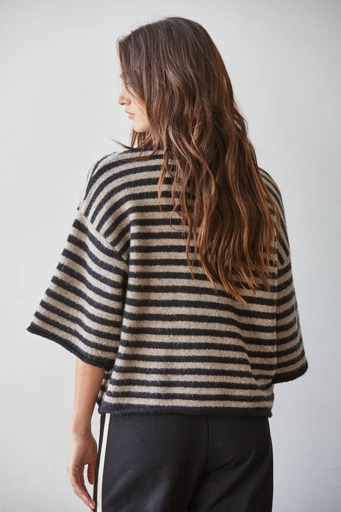 Striped Quarter Sleeve Cardigan