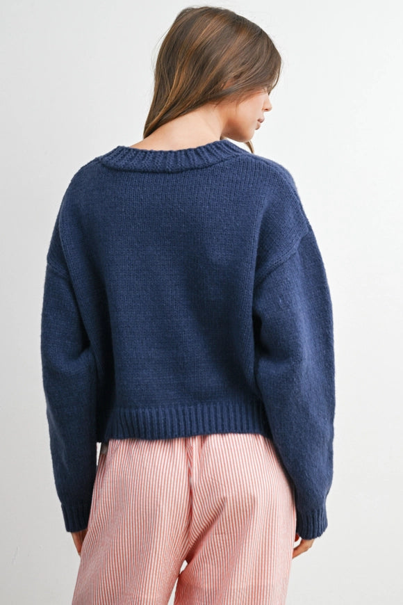 Knit Heart Patterned Cardi - Navy