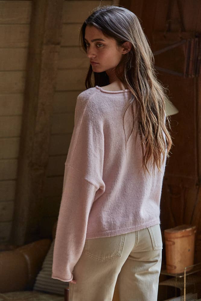 Rolled Neck Knit Sweater - Pink