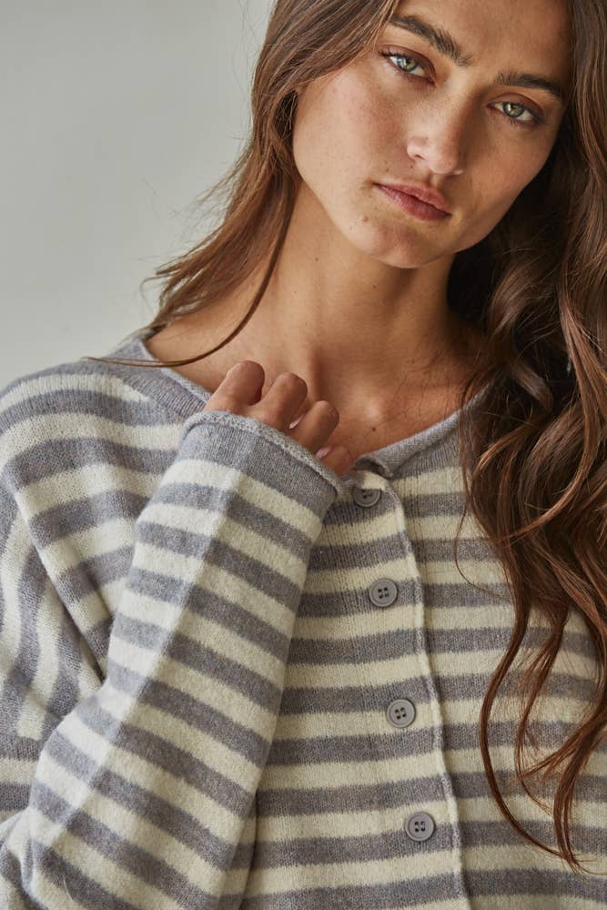 Grey Striped Cardigan