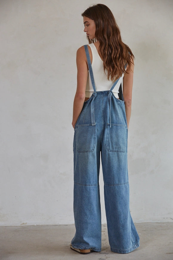 Wide Leg Denim Overalls