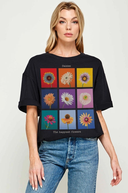 Daisy the Happiest Flower Graphic Oversized Tee