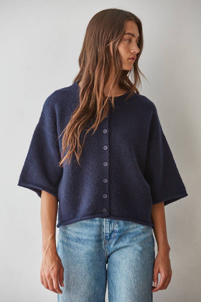 Quarter Sleeve Cardigan - Navy