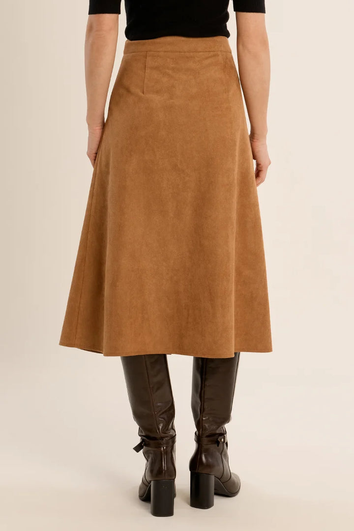 Button Front Suede Midi Skirt