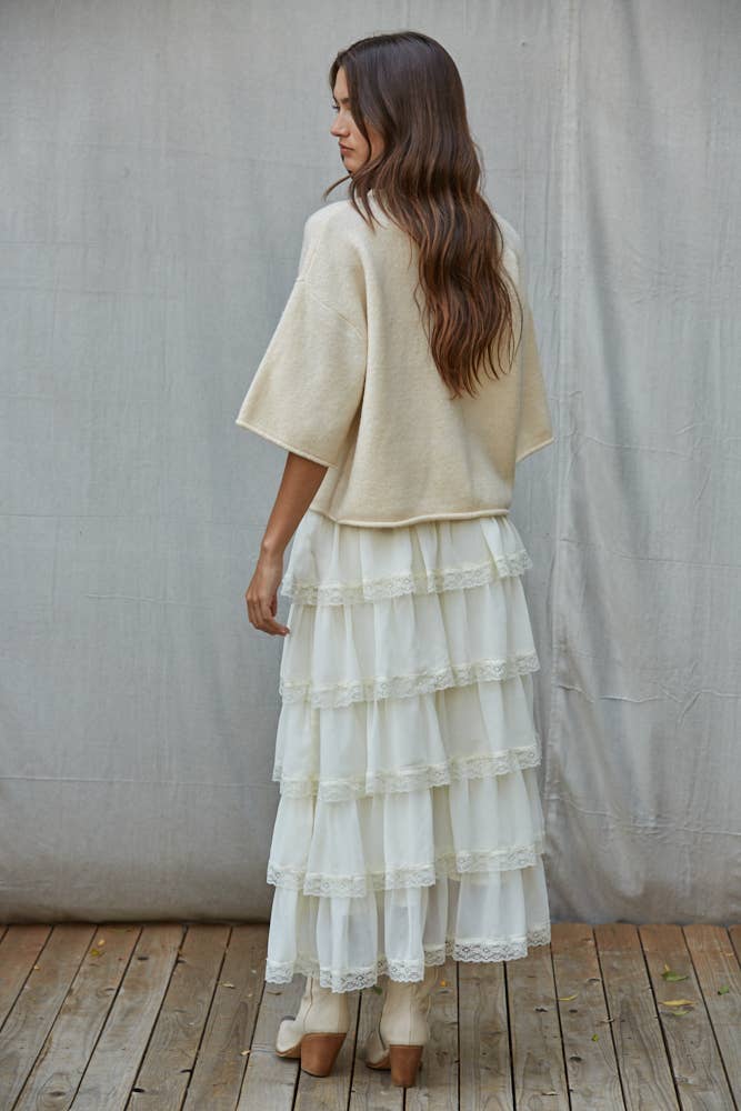 Quarter Sleeve Cardigan - Cream