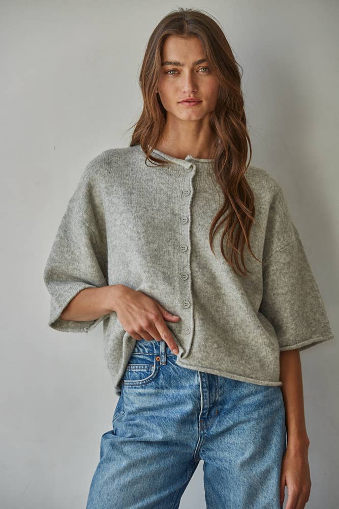 Quarter Sleeve Button Up Cardigan