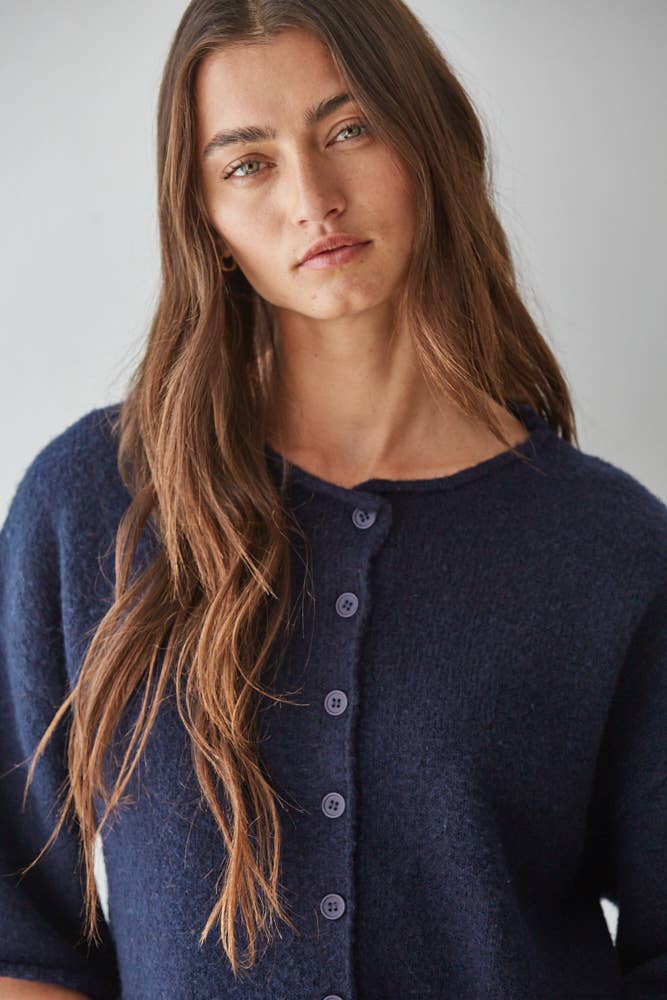 Quarter Sleeve Cardigan - Navy