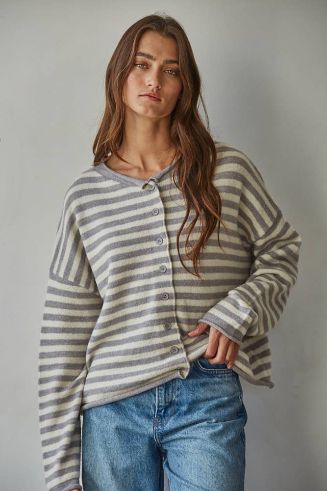 Grey Striped Cardigan