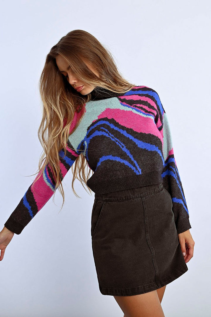 Graphic Turtleneck Sweater