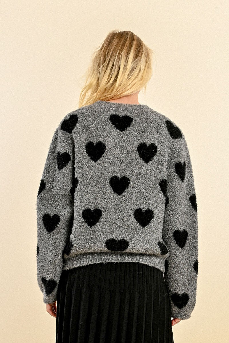 Grey Heart Pattern Sweater