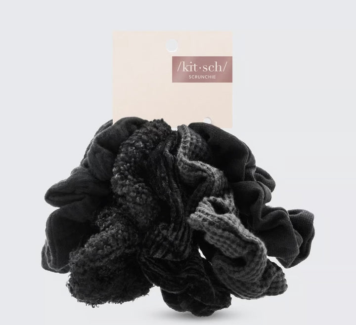 Assorted Textured Scrunchies 5 Pack - Black