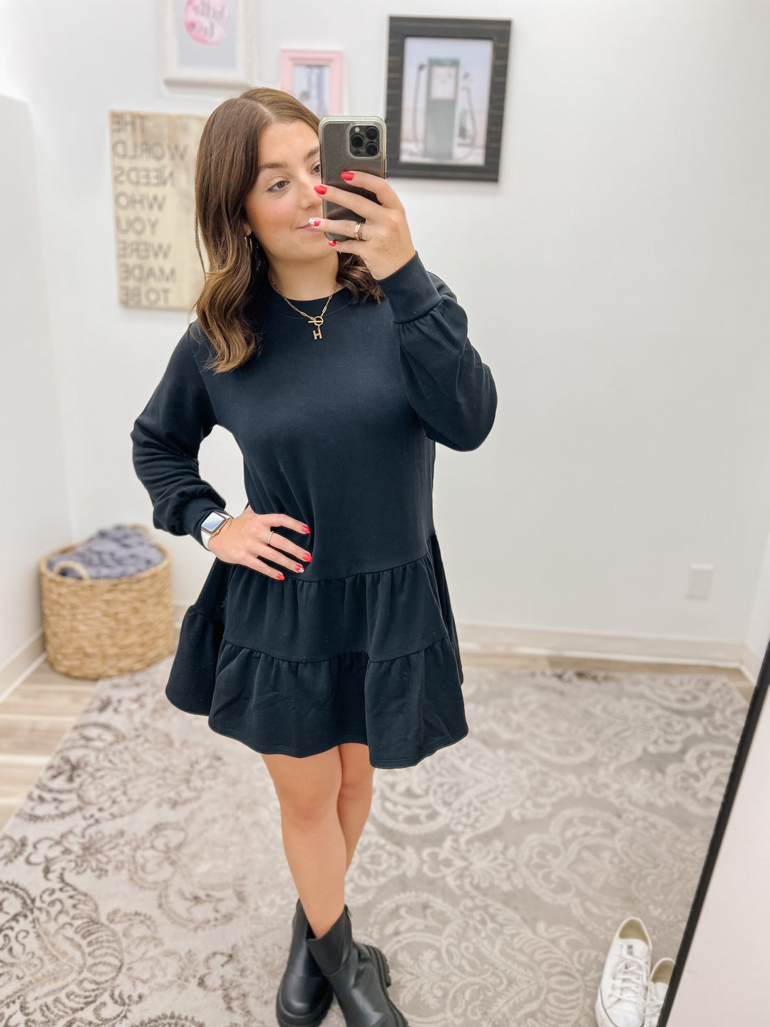 Mini Ruffled Sweater Dress