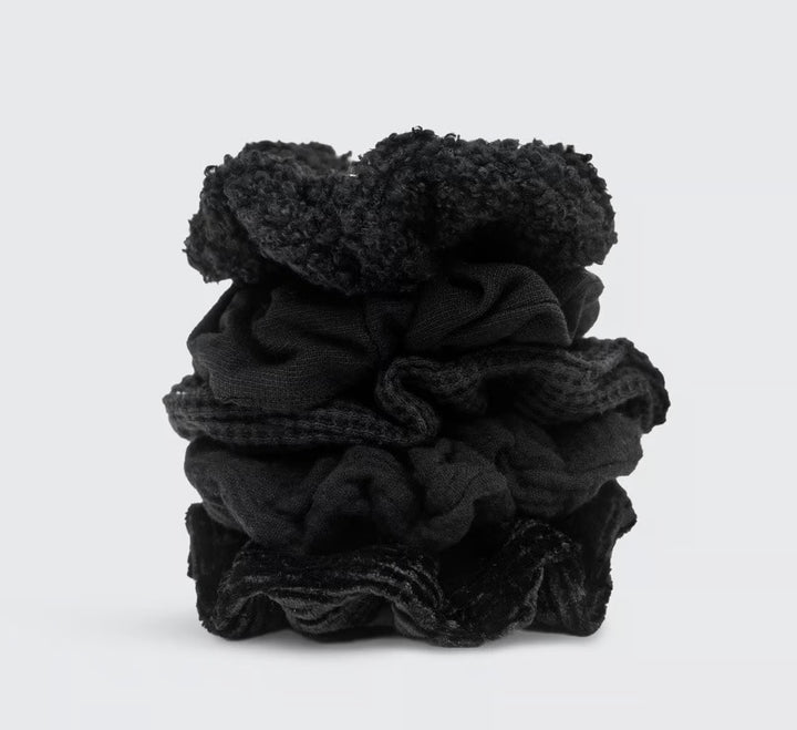 Assorted Textured Scrunchies 5 Pack - Black