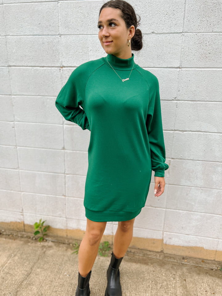 Amber Luxe fleece Dress- Evergreen