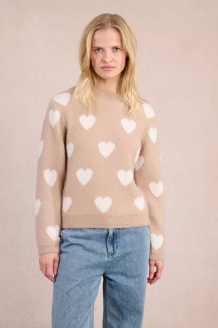 Knit Heart Sweater - Beige