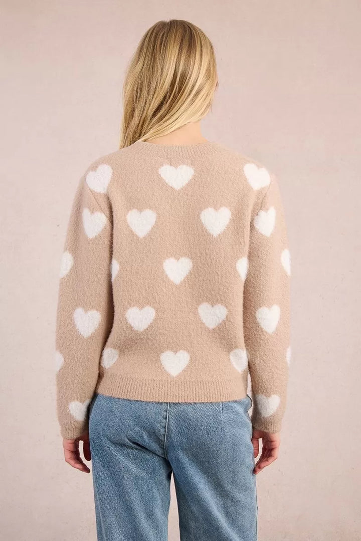 Knit Heart Sweater - Beige
