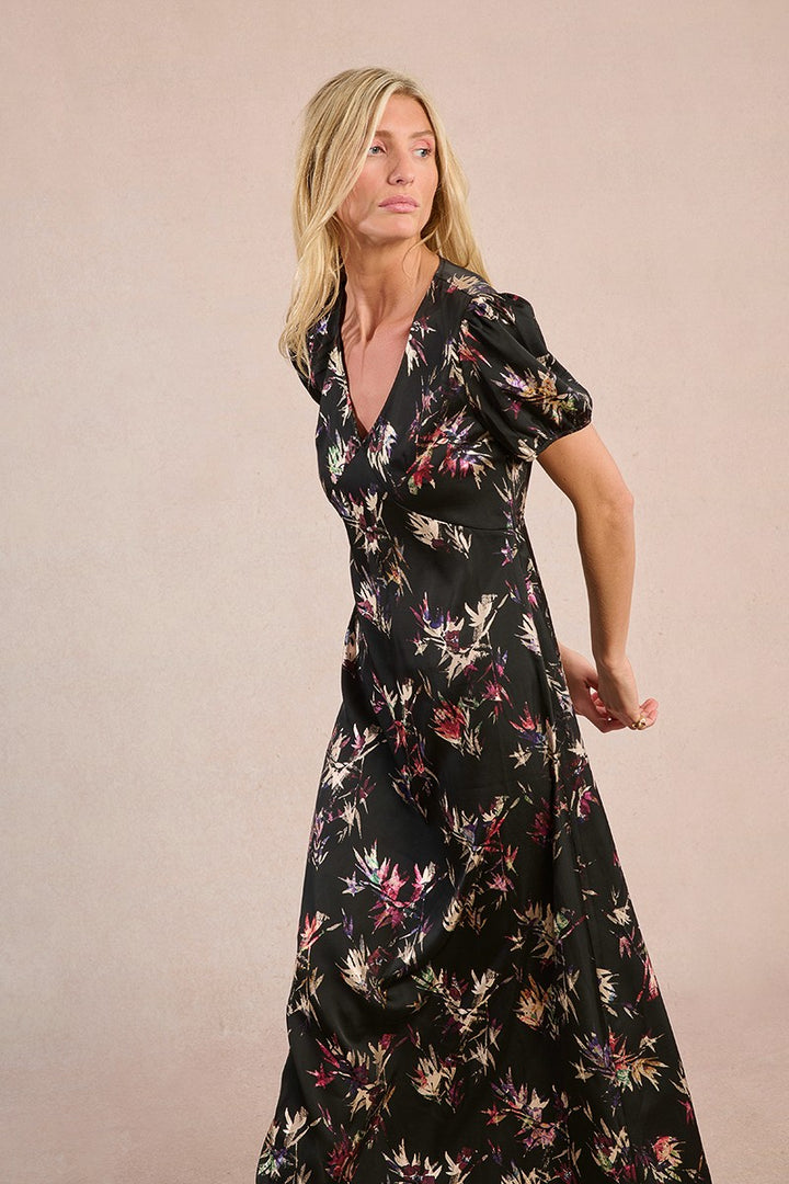 V-Neck Printed Satin Dress