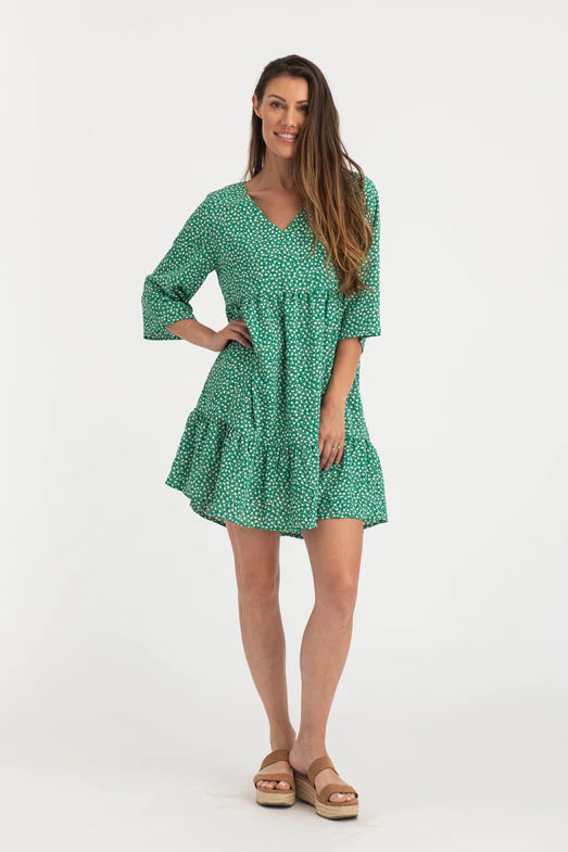 Grace Babydoll Dress - Green Daisy Print