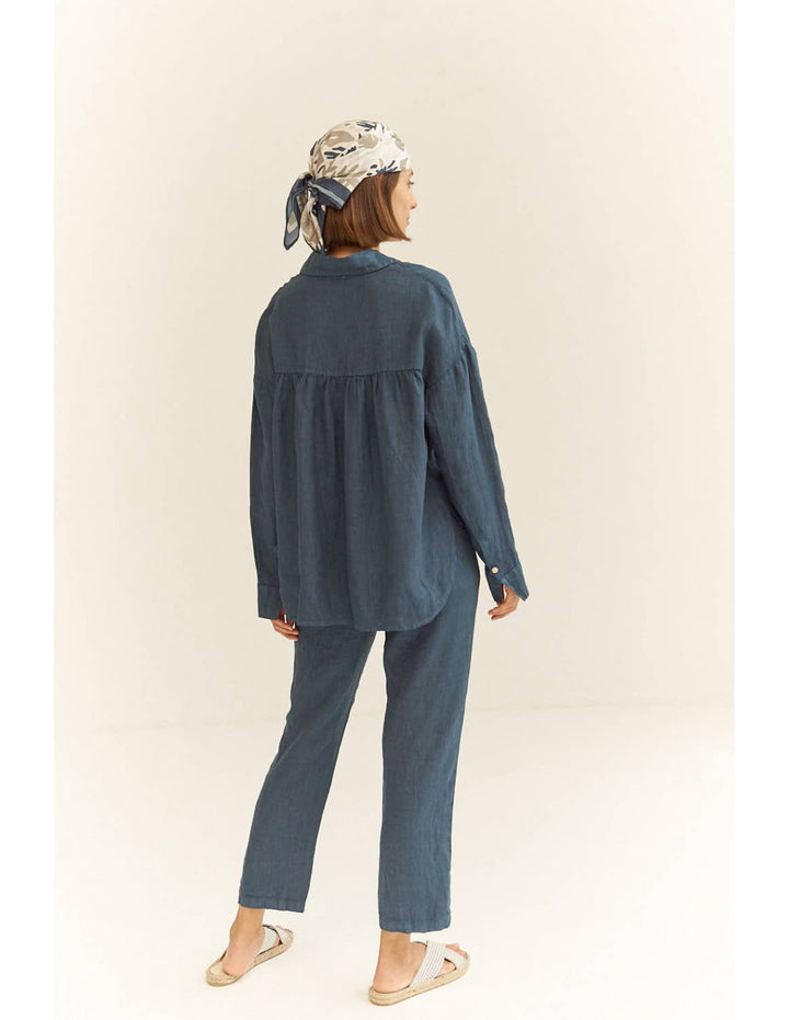 Calcinu Button Up- Navy