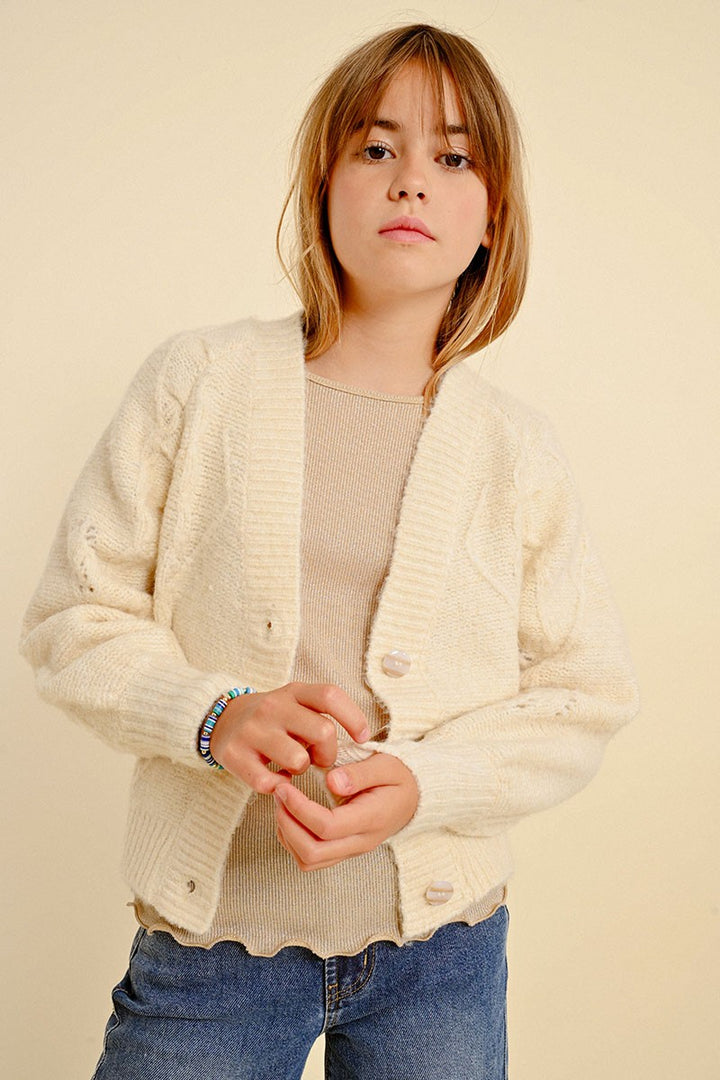 Girls Pointelle Knit Cardigan