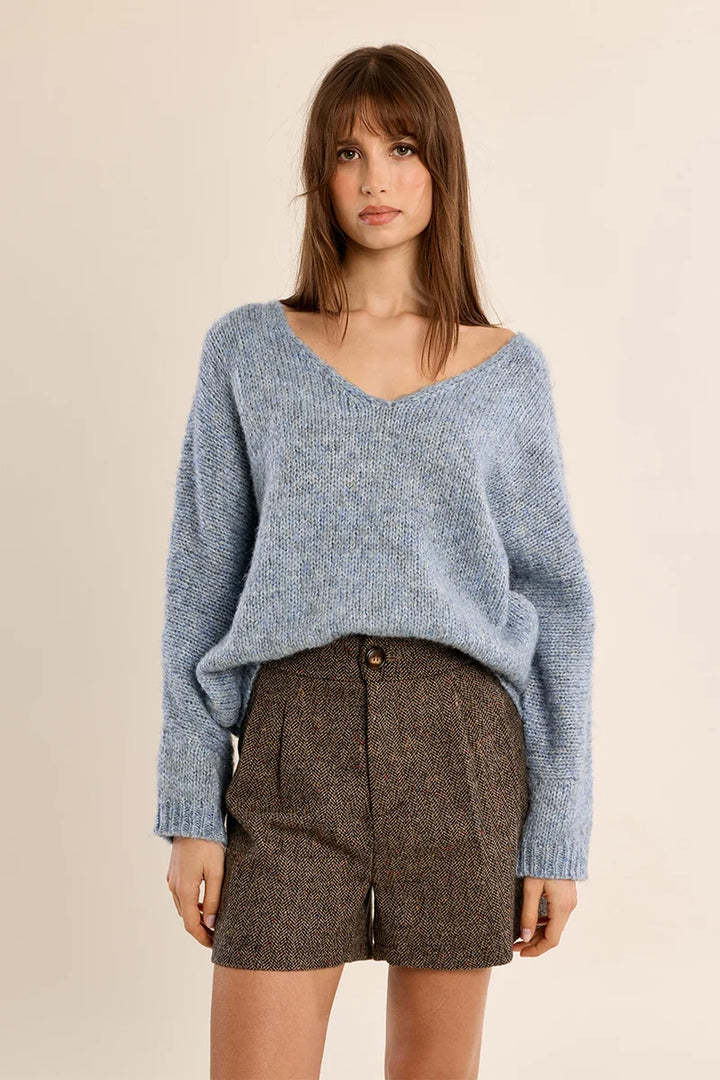 Blue V-Neck Chunky Sweater