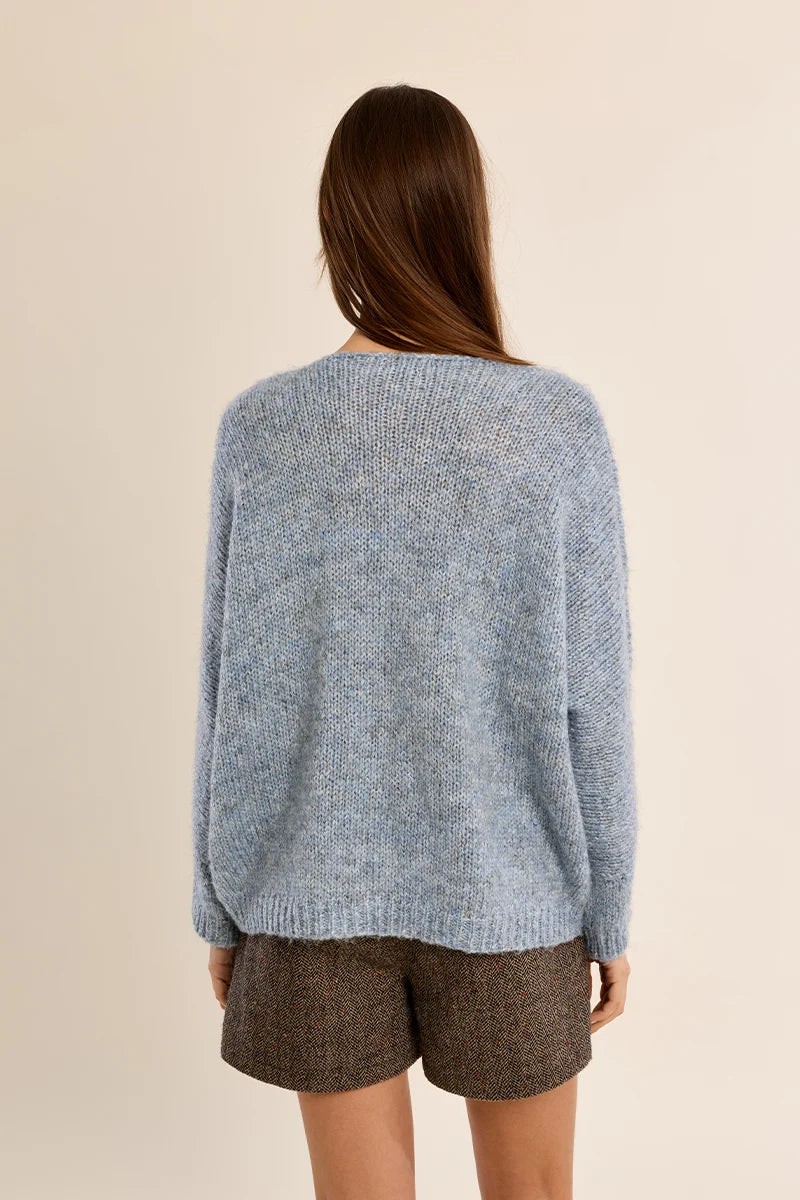 Blue V-Neck Chunky Sweater