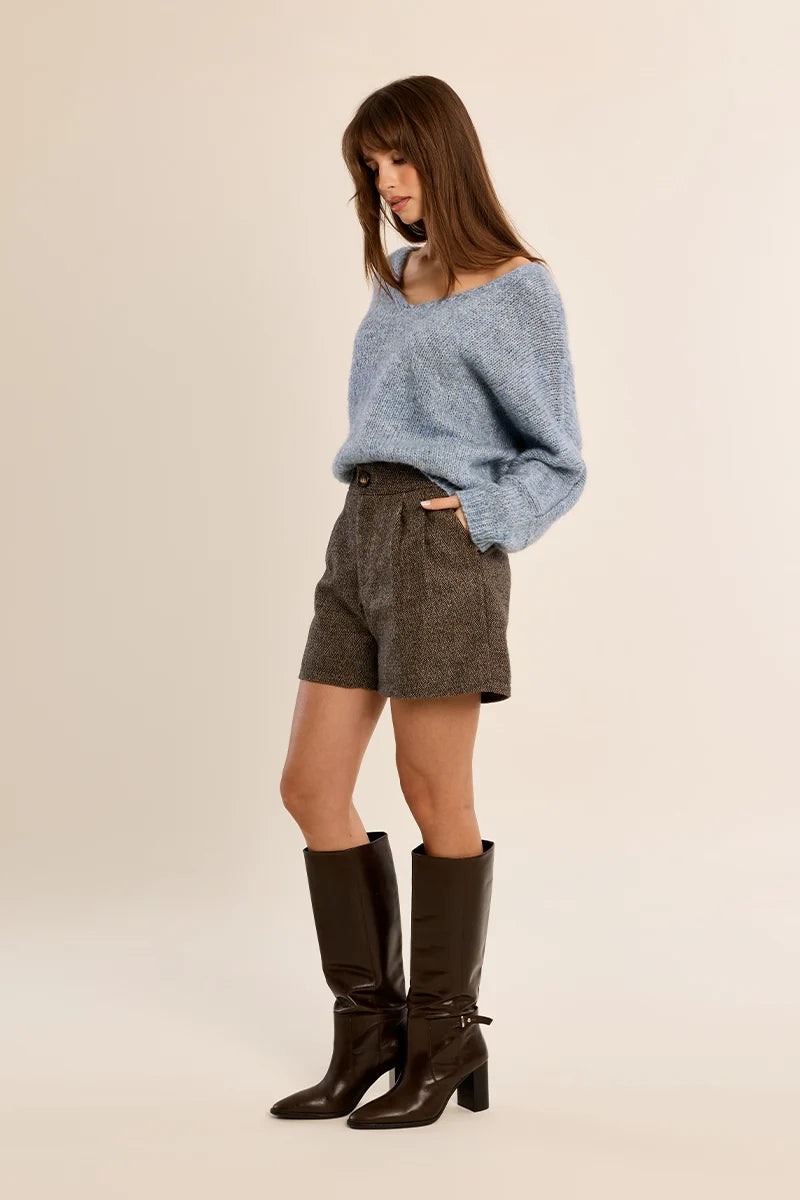 Blue V-Neck Chunky Sweater