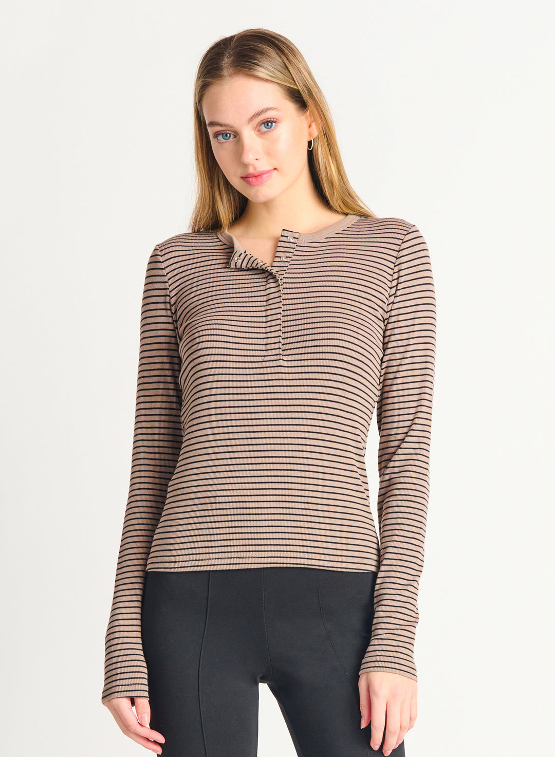 Striped Mini Ribbed Henley Top