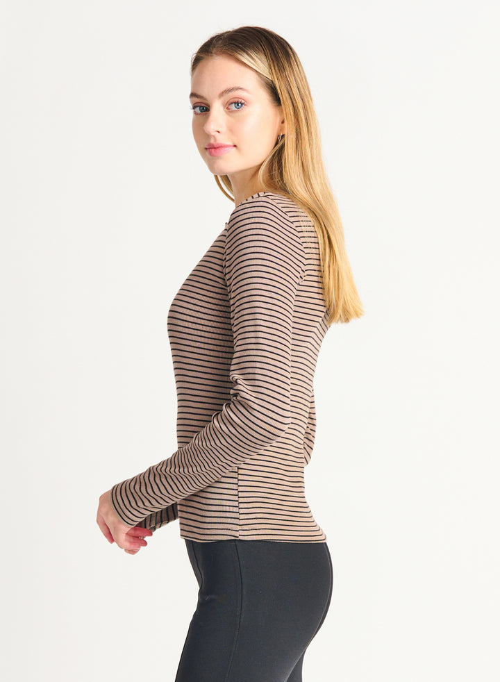 Striped Mini Ribbed Henley Top