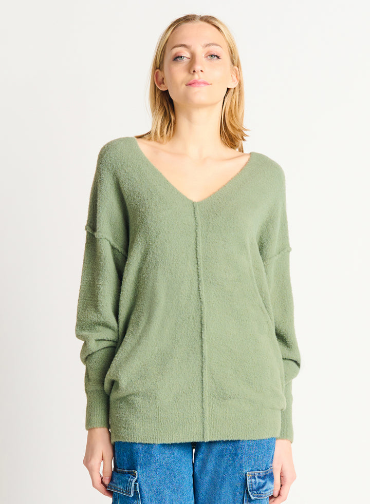 Exposed Seam V-neck Sweater