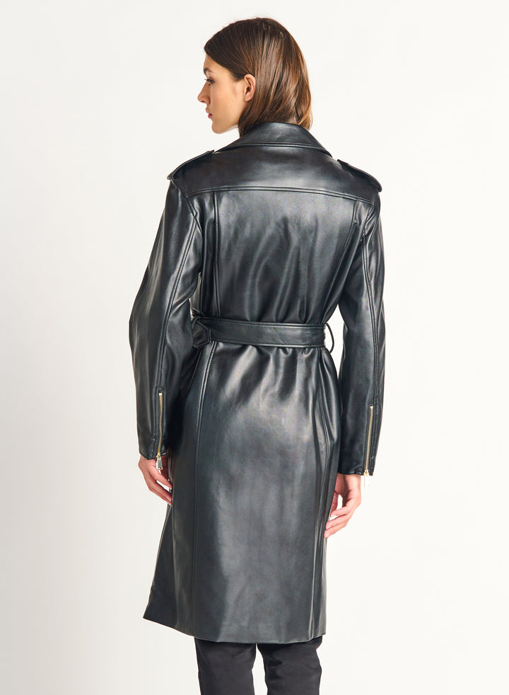 Faux Leather Moto Trench Coat