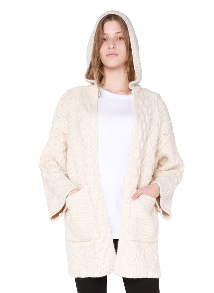 Hooded Cable Knit Open Cardigan