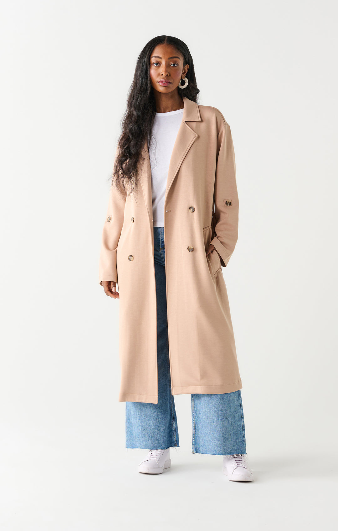 Double Breasted Knit Trench - Taupe