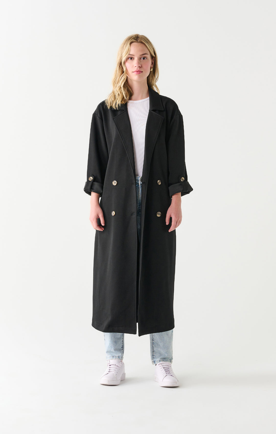 Double Breasted Knit Trench - Black