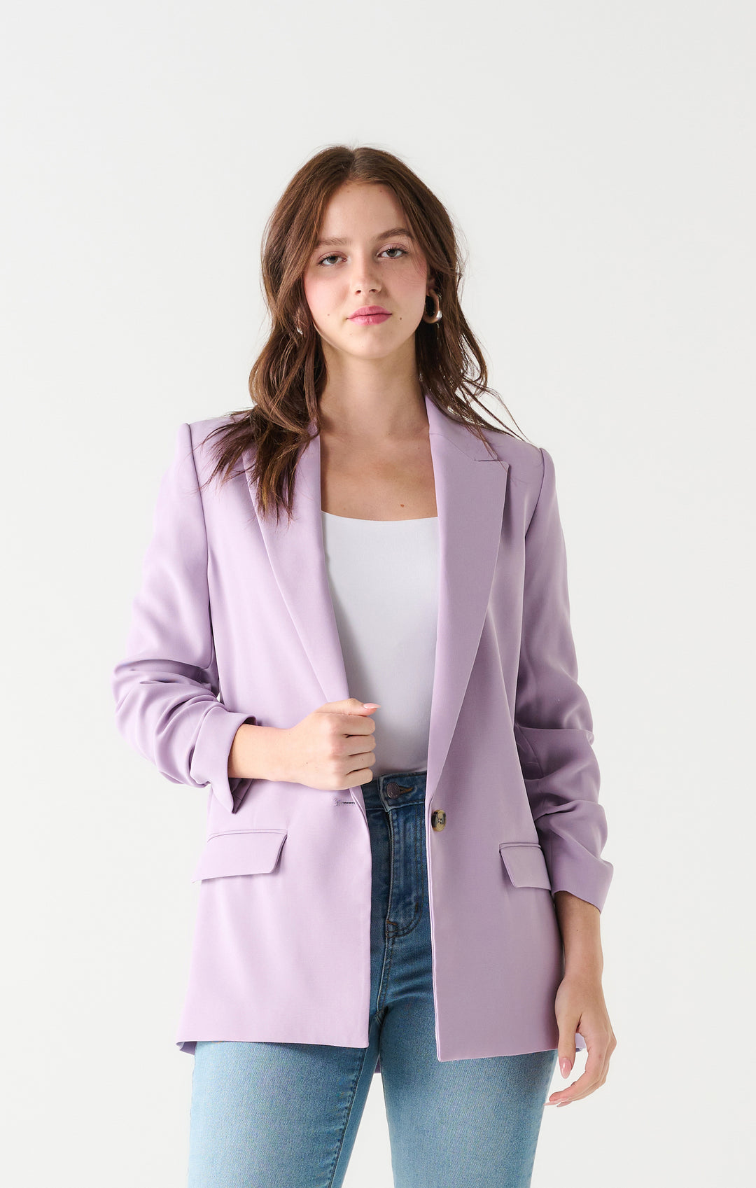 Rouched Sleeve Blazer - Purple