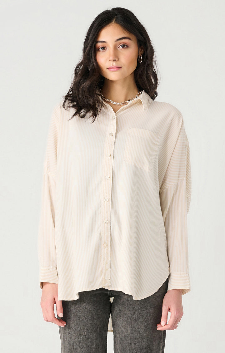 Beige Striped Button Up