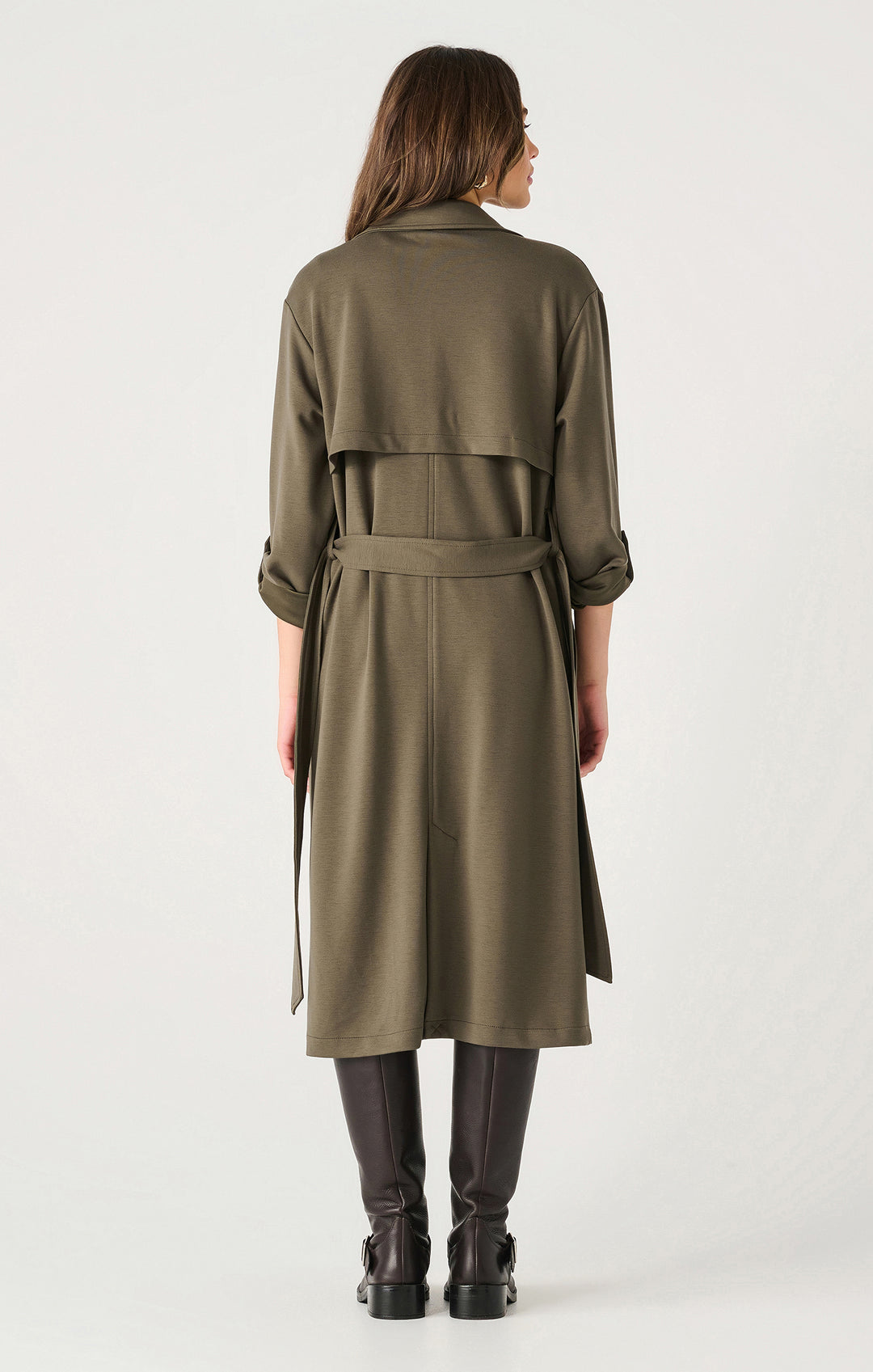 Double Breasted Knit Trench - Deep Olive