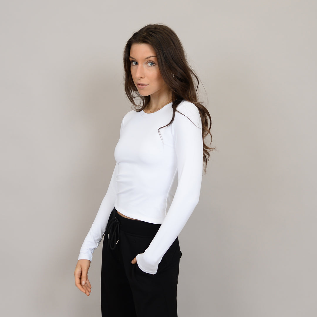 Roxi Longsleeve Crewneck Top-White