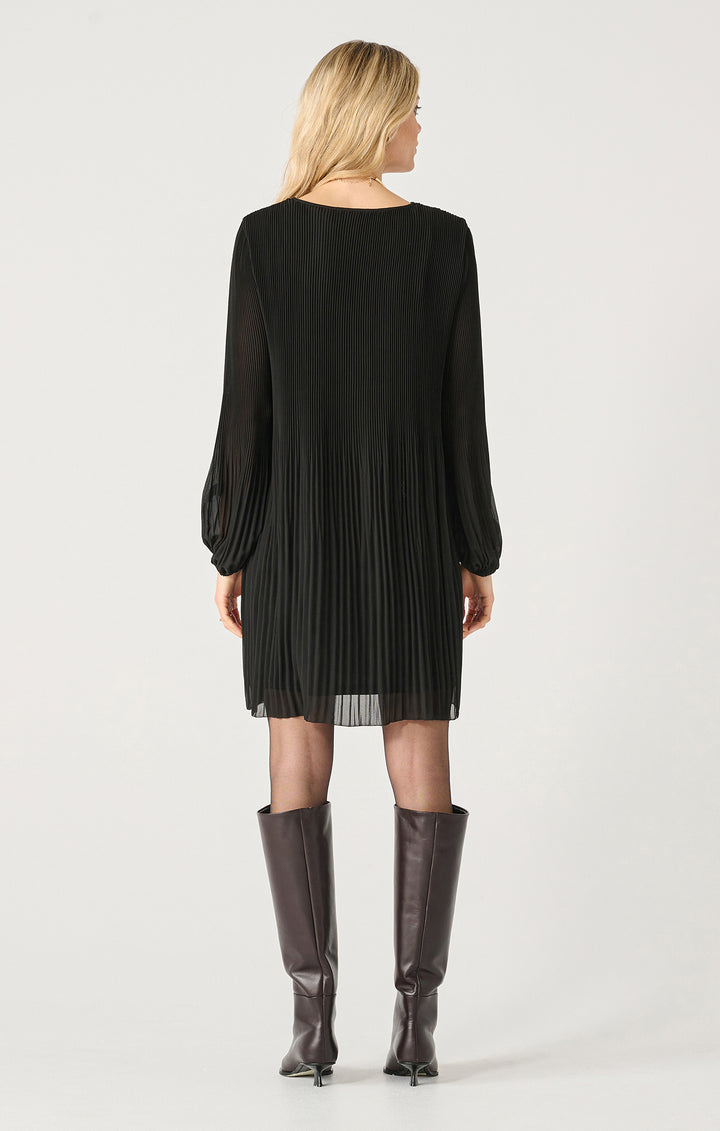 Pleated A-Line Dress - Black