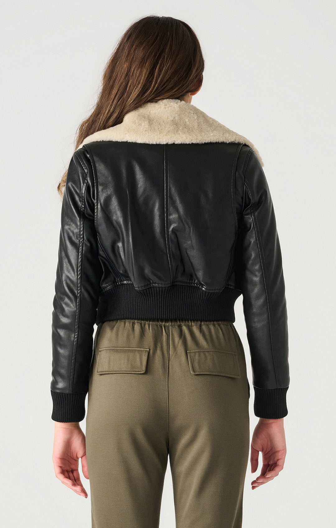 Plush Collar Faux Leather Jacket