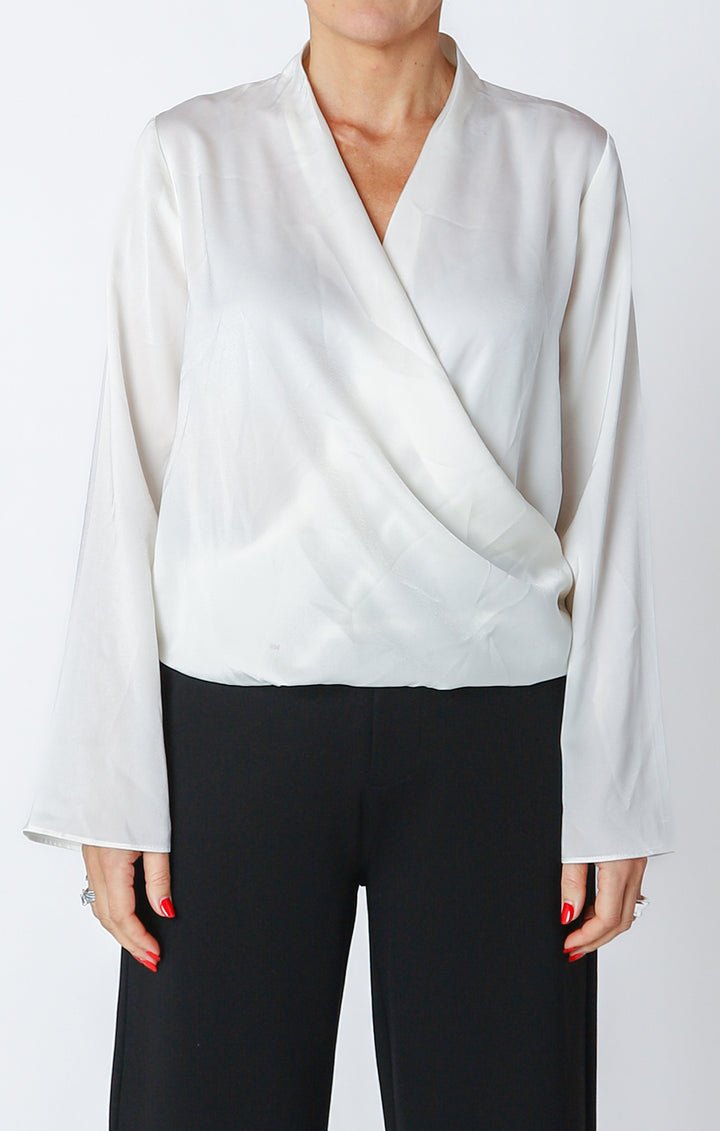 Satin Wrap LS Blouse