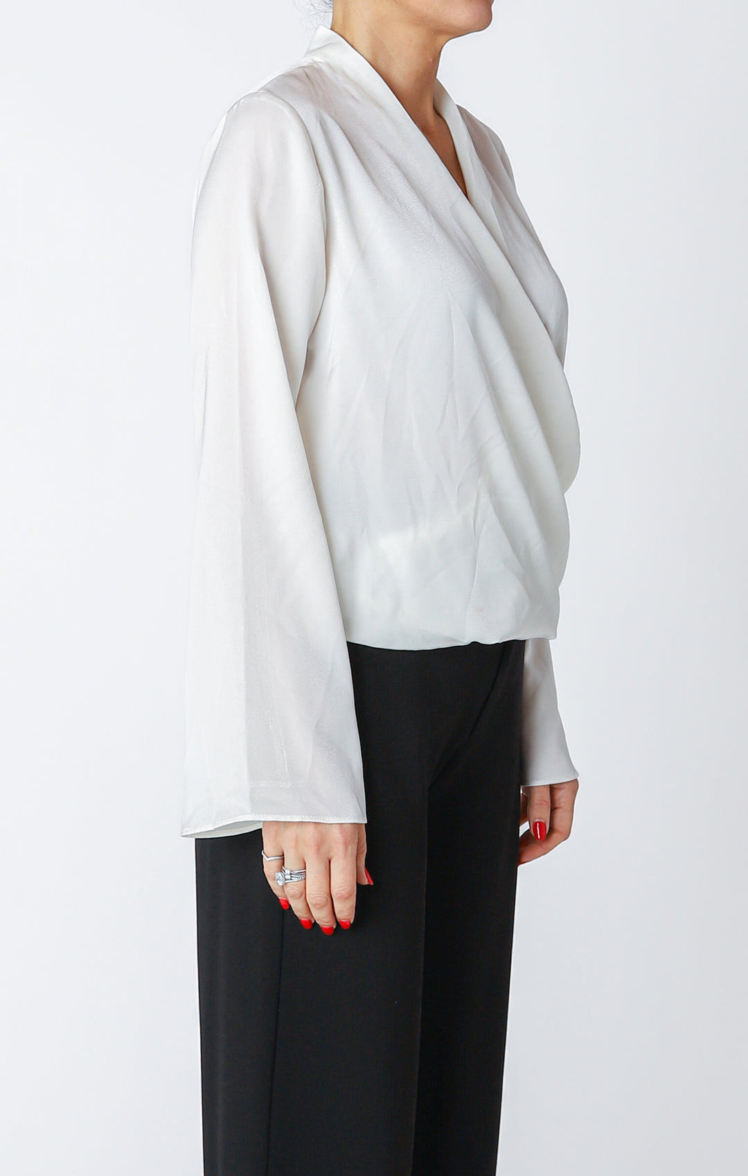 Satin Wrap LS Blouse