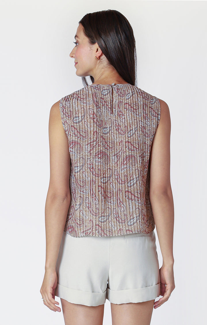 Paisley Sleeveless Pleated Top