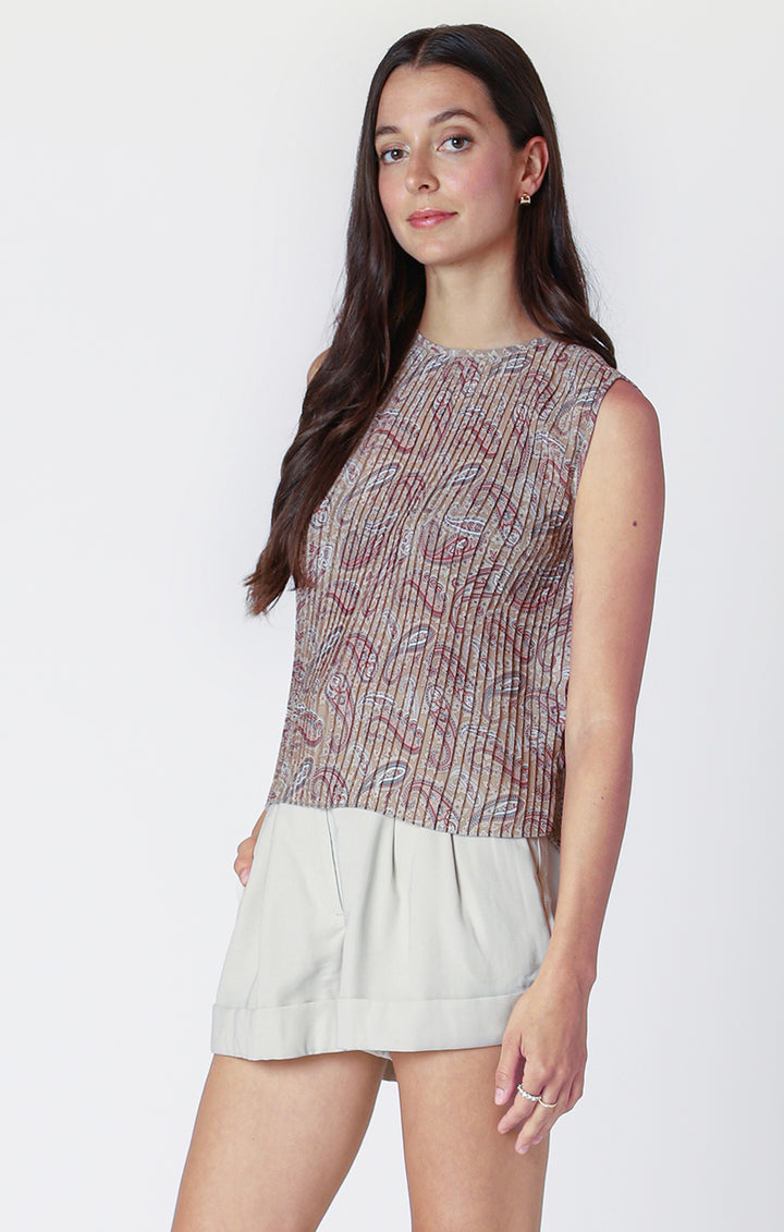 Paisley Sleeveless Pleated Top