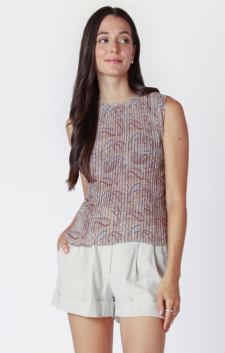 Paisley Sleeveless Pleated Top